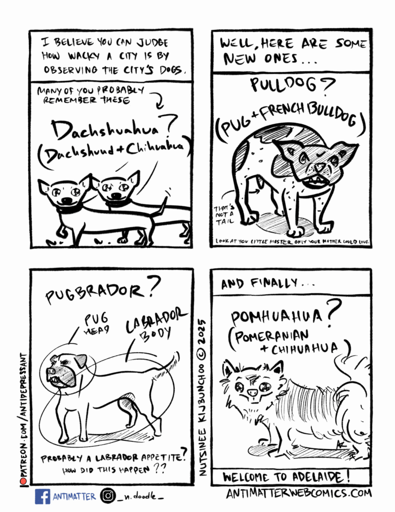 Wacky dogs in a wacky city.